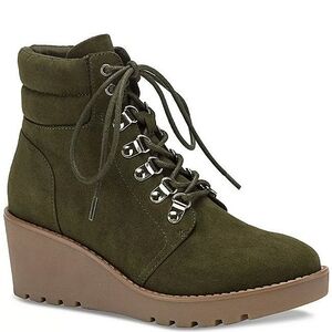 New w/Box Style & Co Carmenn Faux Suede Lace-Up Ankle Bootie Wedge Size 5.5